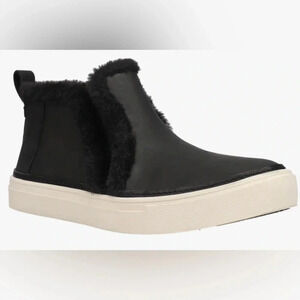 TOMS Leather Bryce Slip On Black boot Sneakers  Shoes Casual faux fur Sz 10